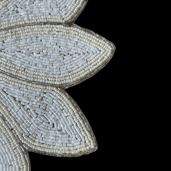 TAHARI HOME Glass Hand Beaded Charger Placemat 15in White Silver Floral NEW - Picture 7 of 14